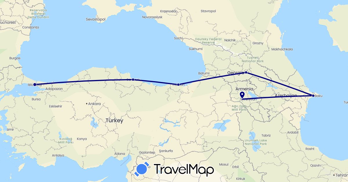 TravelMap itinerary: driving in Armenia, Azerbaijan, Georgia, Turkey (Asia)